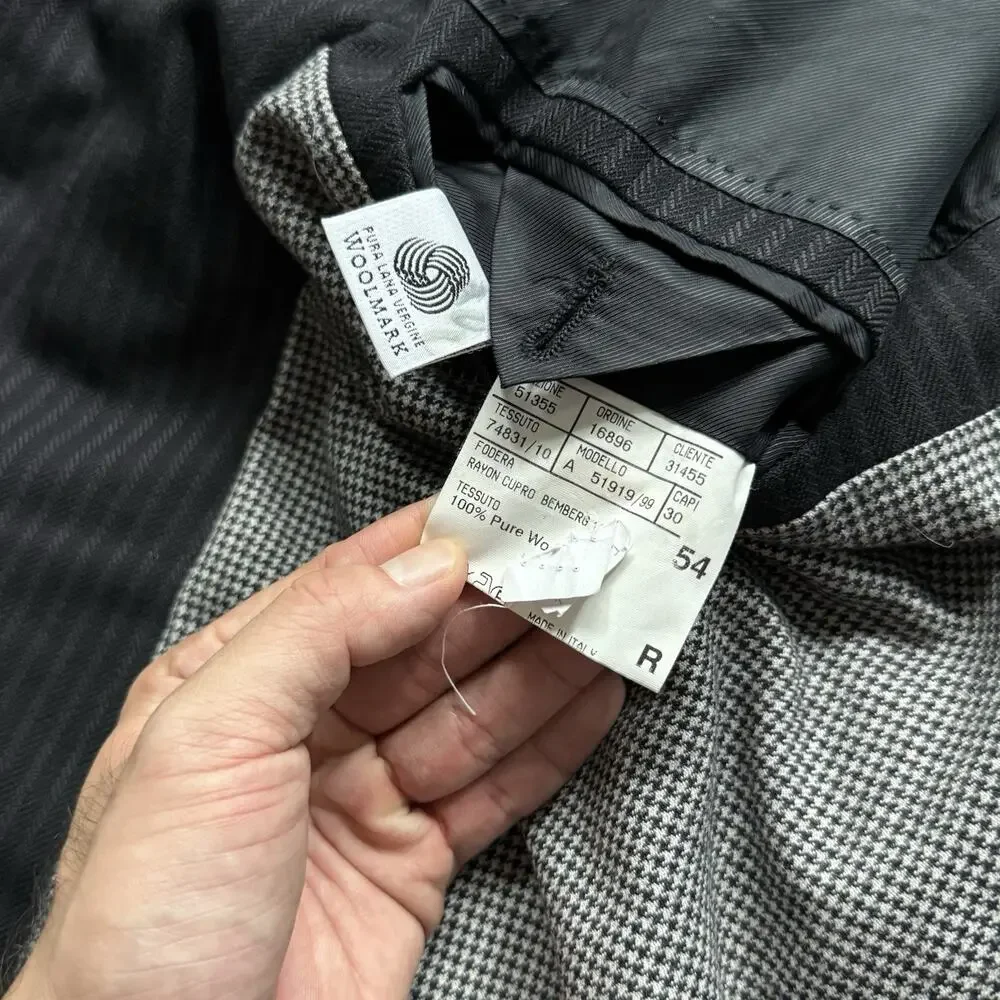 Vintage Canali Made In Italy Thick Wool Black Striped Long Suit Jacket Size 54L